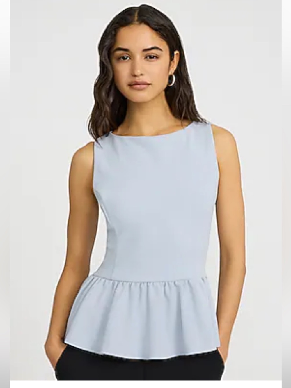 Express Women’s Crepe Boat Neck Peplum Tank Blue
